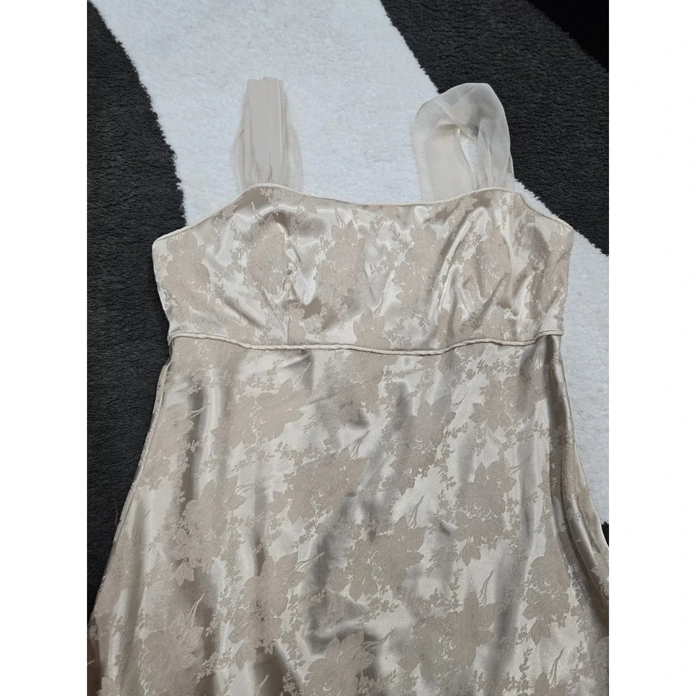 CDC Evening Dress Women Size 14 Champagne Floral Brocade Maxi Long Sleeveless
